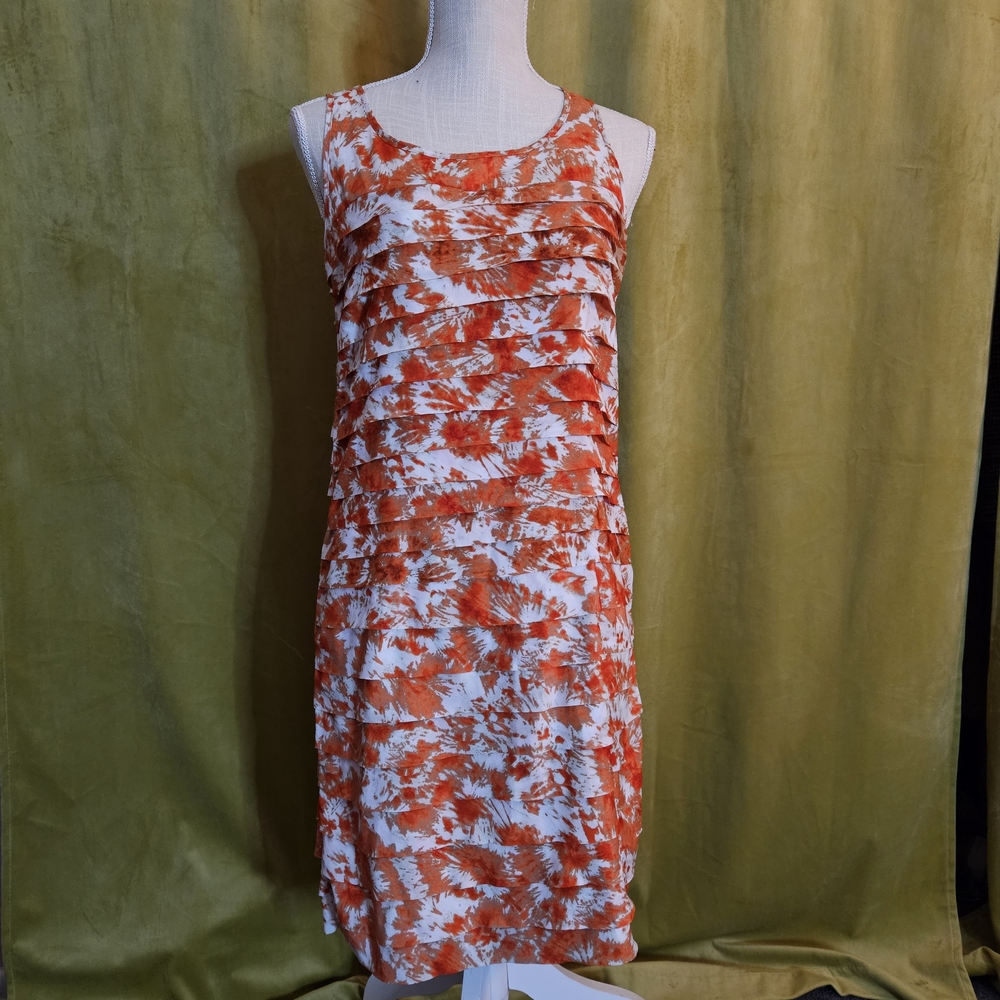 Michael Kors Orange and White Tie-Dye Knee Length Dress
